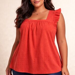 Lane Bryant Women Sz 26 Fluttered Sleeve Sq Neck Smock Burnt Orange Top New